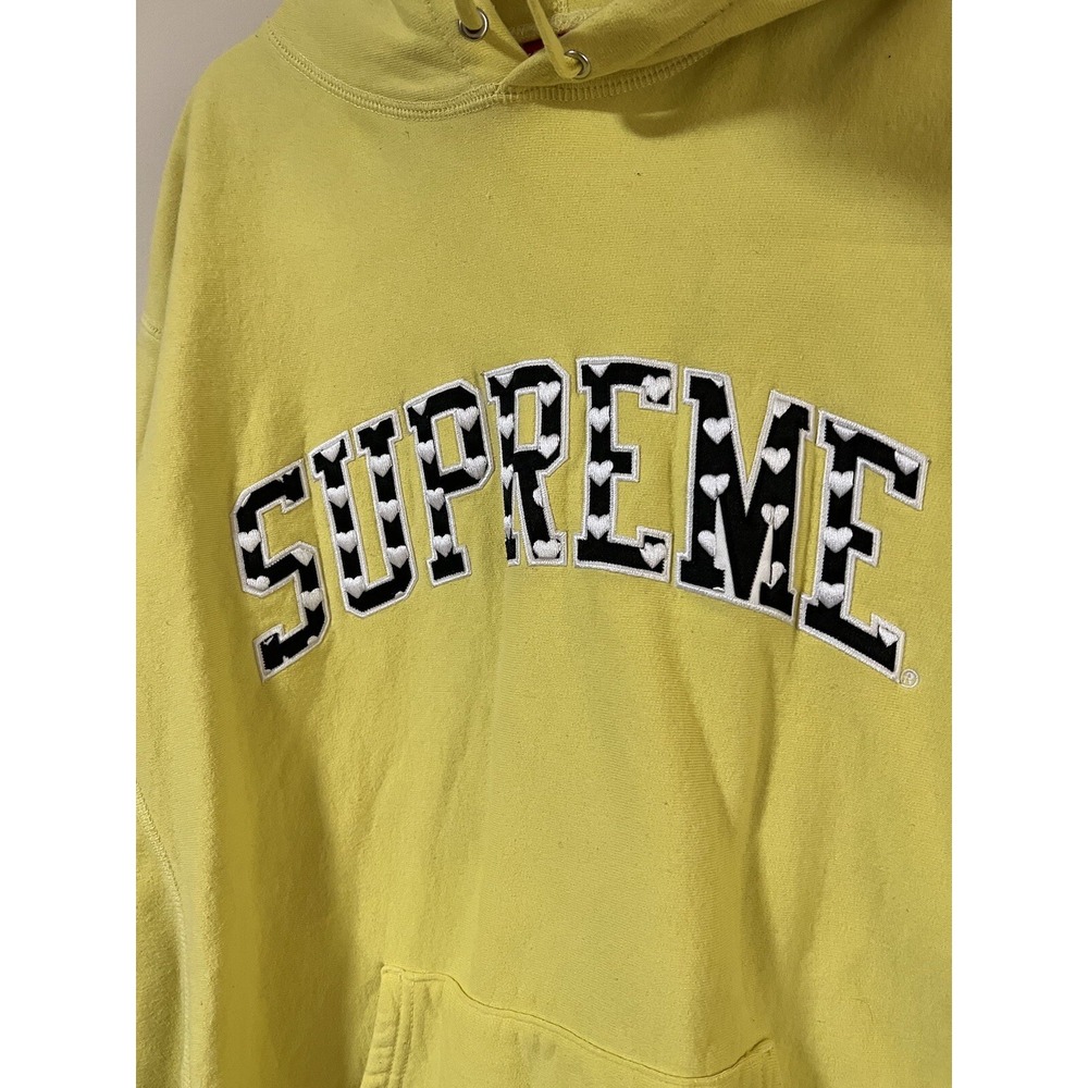 Supreme Hearts Arc Hooded Sweatshirt Yellow Light Lemon Large L SS21 FTP NY - Picture 2 of 8
